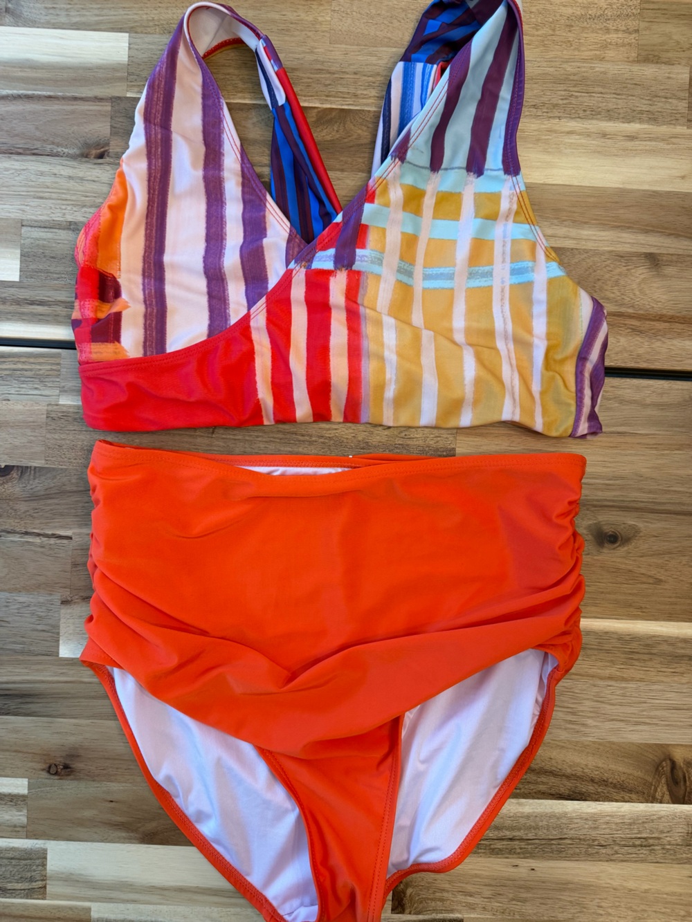 Nani Swimwear Switch V Crop Bikini Top in  L and High Rise Ruched Bottoms in M